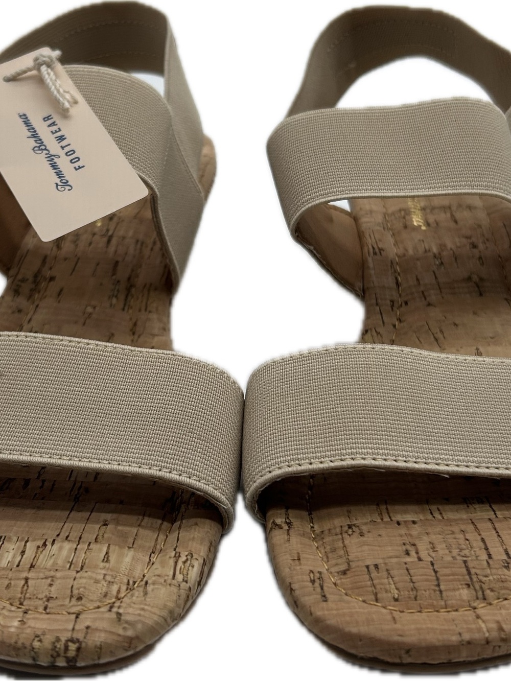 Tommy Bahama Beige Elastic Strap Cork-Style Wedge Sandals - Picture 2 of 7